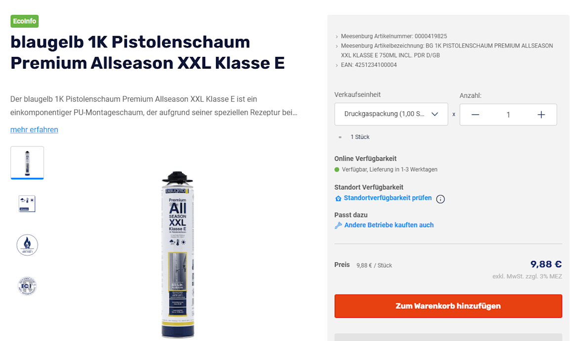 Produkt mit EcoInfo-Label im Onlineshop