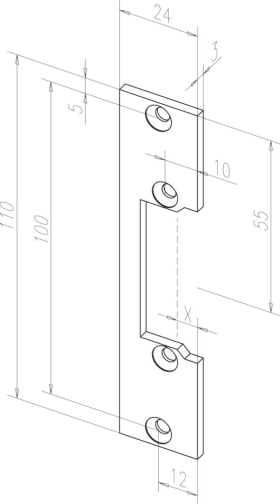 FL.SCHLIESSBL.,F.TÜRÖFF.,106 24X110MM KANTIG, DL-R,ER ED. GESCHLIFFEN