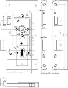 Objekt-Einsteckschloss Klasse 3 + 4 65-PZW/60-L-24-A-41