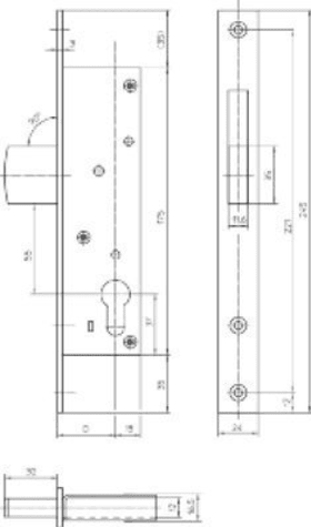 Rohrrahmen-Einsteckschloss 35-PZ/35-24-K-31