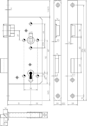 Haustür-Einsteckschloss 154-1/2-PZW/70-R-20-K-48