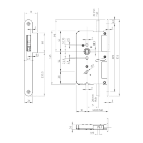 BKS Panik-Treibriegelschloss B 2190,UG/9,D100,F24x235rd,ER,DL,FA-(2598)