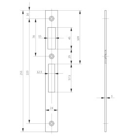 BKS Flachschließblech S491,24x255 ktg,edelstahl,f.Schloss 1425 SRH