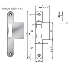 BKS Lappenschließblech B 9000,DR,24/62,5x170x3 rd,edelstahl