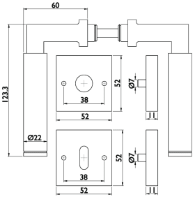 Hermat Drückergarnitur 1831/2311.SC,Ros.,eck.,BB,8,ER,TS 37-47