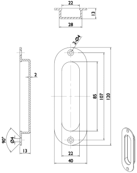 Hermat Muschelgriff 3673,120x40,geschlossen,UG,F3
