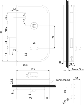 Hermat Ganzglastürschloss 6036/6315,WC/SS,8mm,DL,ER,FlüFA