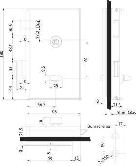 Hermat Ganzglastürschloss 6056/6325,WC/SS,8mm,DR,ER,FlüFA
