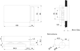 Hermat Ganzglas Gegenkasten ARCO 6094.GK, DL-R, edelstahl matt