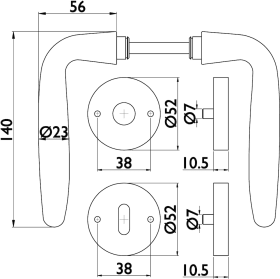 Hermat Drückergarnitur 1931/2036.KB,Ros.,rd.,BB,8,ER,TS 38-42