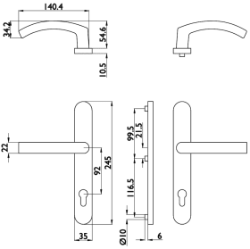 Hermat Drückergarnitur 1955,LS ov.,PZ92/8,F1 elox.