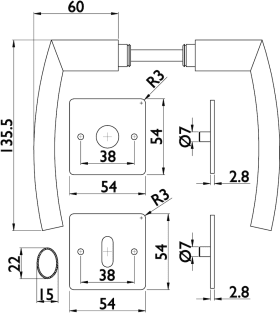 Hermat Drückergarnitur 1807/2611.FL,Ros.,eck.,PZ,8,ER