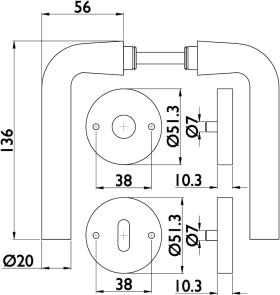 Hermat Drückerpaar BASIC 03 1903, 8mm,naturfarben eloxiert