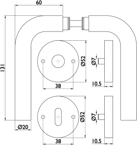 Hermat Drückergarnitur 1803/2036.K,Ros.,rd.,WC/S,8(8),ER,TS 38-42