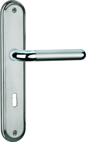 Hermat Wechselgarnitur 1110 CLUB Langschild 2075 R Knopf 3126 PZW 72 mm Glanzchrom/Edelstahl matt