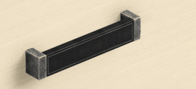 Griff Arago, Bohrabstand 192 mm, L 208 mm, B 40 mm, H 33 mm, Leder schwarzgrau / Zinn Optik antik