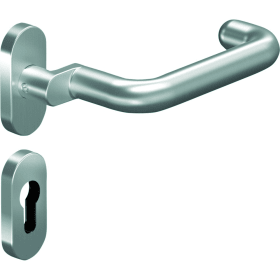OGRO Drücker-Halbgarnitur Premium 8101A oval mit Rosetten, Profilzylinder gelocht, naturfarbig satino