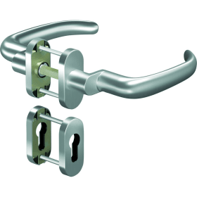 OGRO Drückergarnitur Premium 8999A Rosetten oval PZ Vierkant 8 mm Edelstahl satino
