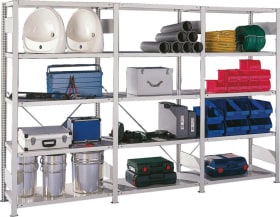 META Steckregal Meta-CLIP B1300xT800xH2500 mm Grundfeld 5 Böden RAL7035 Fachlast 230kg