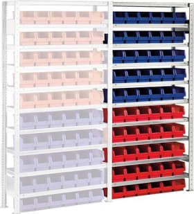 META Steckregal Meta-CLIP B1000xT300xH2000 mm Anbaufeld 10 Böden vzk Fachlast 100kg 60 Kästen