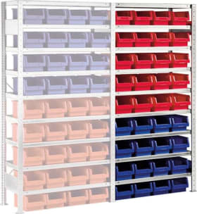 META Steckregal Meta-CLIP B1000xT400xH2000 mm Grundfeld 9 Böden vzk Fachlast 100kg 36 Kästen