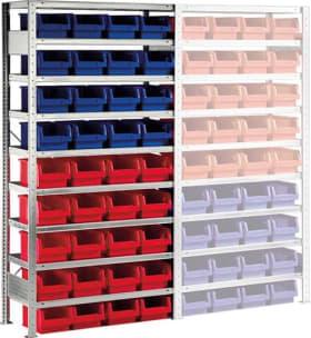 META Steckregal Meta-CLIP B1000xT400xH2000 mm Anbaufeld 9 Böden vzk Fachlast 100kg 36 Kästen