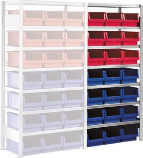 META Steckregal Meta-CLIP B1000xT500xH2000 mm Anbaufeld 7 Böden vzk Fachlast 100kg 21 Kästen