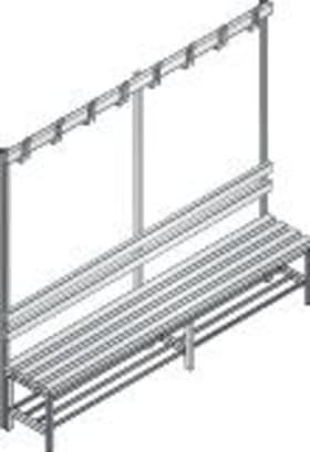 CP Garderobenbank einseitig B1960xT403xH1710 mm RAL 7021/Kst.-Leisten mit Schuhrost, 6 Füße