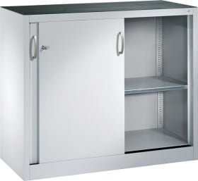 CP Schiebetürenschrank B1200xT500xH1000 mm RAL 7035, 2 Fachböden
