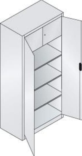 CP Flügeltürenschrank B930xT500xH1950 mm RAL 7035, 3 Fachböden mit Schließfach