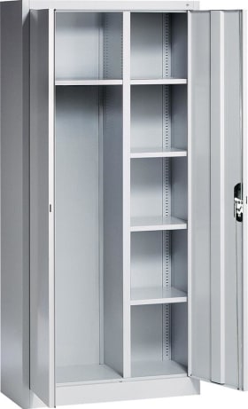 CP Flügeltürenschrank B930xT400xH1950 mm RAL 7035, 4 Fachböden mit Trennwand