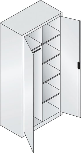 CP Flügeltürenschrank B930xT500xH1950 mm RAL 7035, 4 Fachböden mit Trennwand