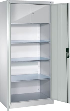 CP Flügeltürenschrank B930xT400xH1950 mm RAL 7035, 3 Fachböden mit Schließfach
