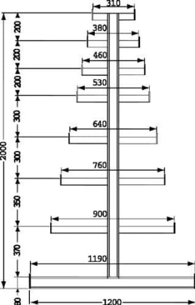 META Langgutregal ATLAS ST B5400xT2x500xH2000 mm doppelseitig RAL 5010 2x5 Arme Traglast 150kg