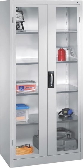 CP Werkzeugschrank B930xT500xH1950 mm RAL 7035, 4 Fachböden Türen mit Sichtfenster