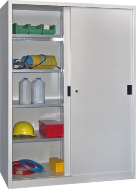 SCHIEBETÜRENSCHRANK 1500X400X1950MM RAL 7035 8 BÖDEN VERZINKT 30302-150-400