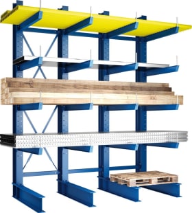 META Kragarmregal H 3 Felder B3090xT1250xH3000 mm einseitig RAL 5010 5 Ebenen Traglast 1600kg