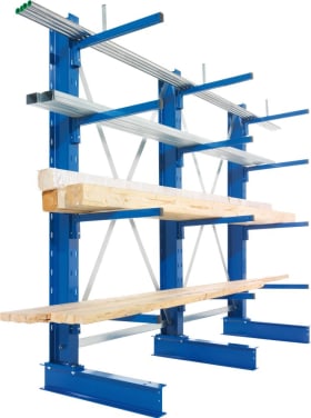 Kragarmregal L Anbaufeld B1000xT2x500xH2000 mm doppelseitig RAL 5010 2x4 Arme Traglast 175kg