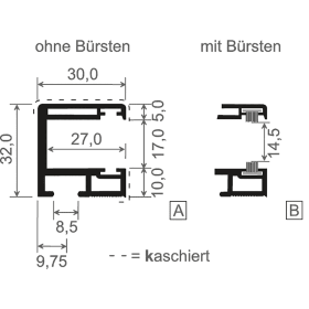 ROLLLADENSCHIENE 30X32 LG. 6MTR. WEISS M BÜRSTE EINGEZ. ZWEIS. 900/B2 600133