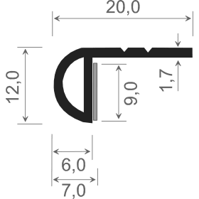 ABROLL-LEISTE 12X6 SK BRAUN LG. 6.00 MTR. 078967 B