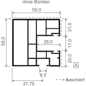 ROLLLADENFÜHRUNGSPROFIL 59X58 WEISS LG. 6M M.BEIDS.GR.WEICHLIPPEN 948 WL