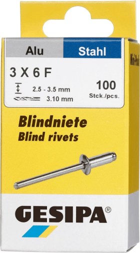 GESIPA BLINDNIET MINI-PACK ALU/STAHL STD 3,0X 6MM 100 ER PACK 1433530 6304206