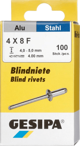 GESIPA BLINDNIET MINI-PACK ALU/STAHL STD 4,0X 8MM 100 ER PACK 1433534 6304249