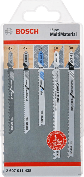 Bosch 15‑tlg. Stichsägeblatt-Set für Multimaterial, T-Schaft