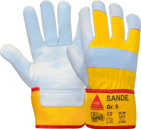 HANDSCHUH SANDE RINDNARBENLEDER GRAU- GELB GR.10 4018949444102