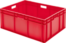 LA-KA-PE Transport-Stapelkasten B800xT600xH320 mm rot, geschlossen mit Griffloch