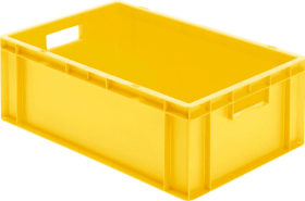 LA-KA-PE Transport-Stapelkasten B600xT400xH210 mm gelb, geschlossen mit Griffloch