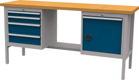 Kastenwerkbank B2000mm 5Schubl.1Tür RAL7035/5010