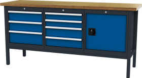 Kastenwerkbank B2000mm 7 Schubladen 1 Tür RAL7016/5010