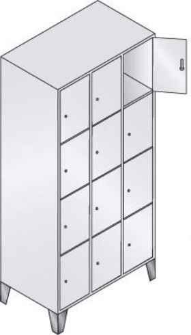 CP SCHLIESSFACHSCHRANK RAL 7035/7035 1850X900X500MM 3X4 FÄCHER FÜSSE 8010-304